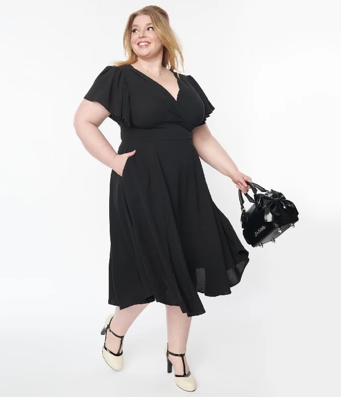 Sleek and sophisticated fashion for modern women   Unique Vintage Plus Size 1940s Black Texture Swing Dress