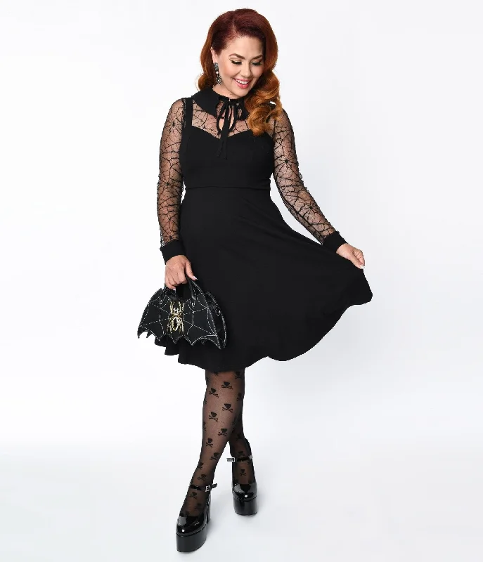 Stylish plus-size clothing for women   Voodoo Vixen Black Spider Web Swing Dress