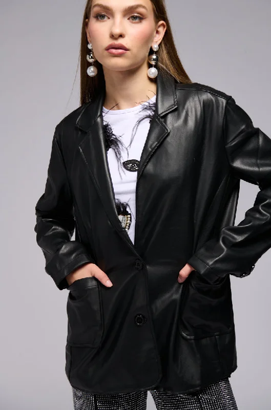 Soft, breathable fabrics for fashionable women   EVERYDAY CASUAL FAUX LEATHER BLAZER