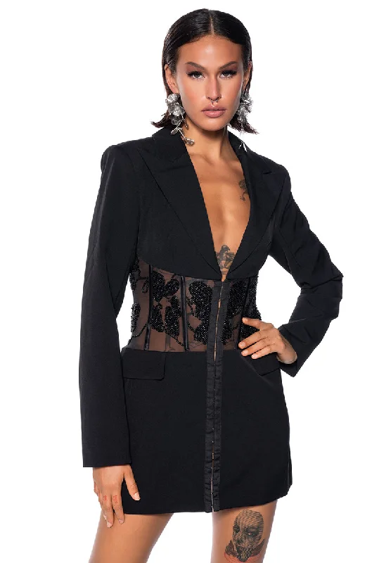 Fashionable women’s clothing that makes you shine   HAND BEADED MESH CORSET BLAZER