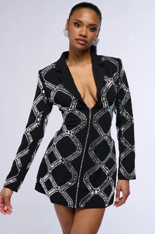 Step up your style with trendy women’s clothing   LOOK AT ME RHINESTONE BLAZER DRESS