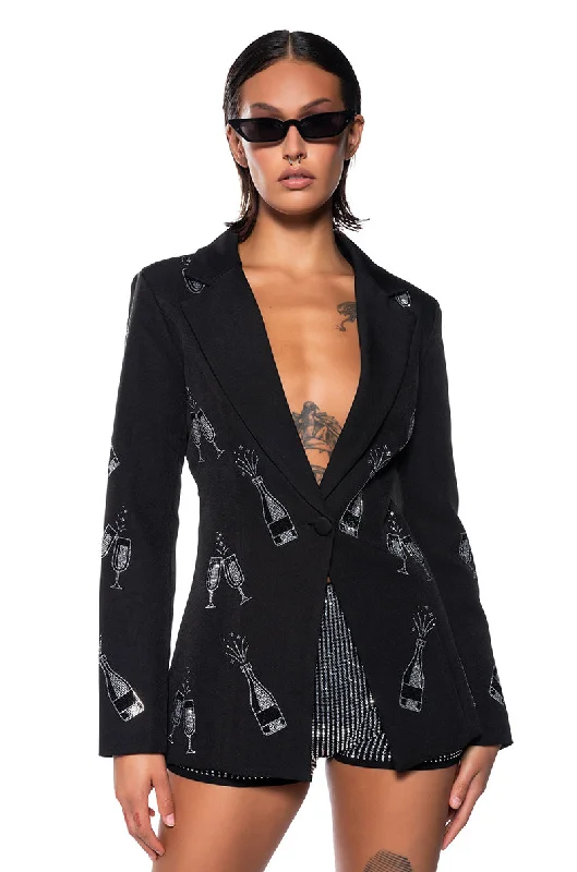 Stylish women’s clothing designed for comfort   MIDNIGHT TOAST EMBELLISHED BLAZER