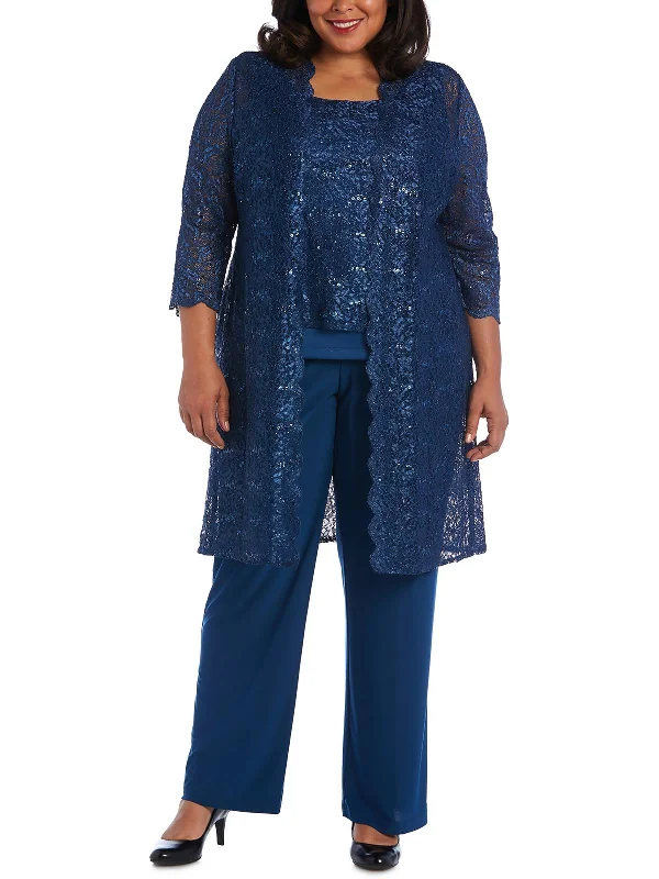 Versatile outfits to transition from day to night Plus Womens Sequined Lace Pant Suit Versatile outfits to transition from day to night Plus Womens Sequined Lace Pant Suit