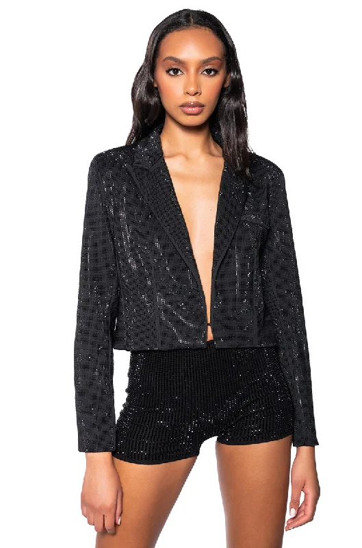 Chic, modern looks for the stylish woman   POP STAR HOT FIX CROPPED BLAZER IN BLACK