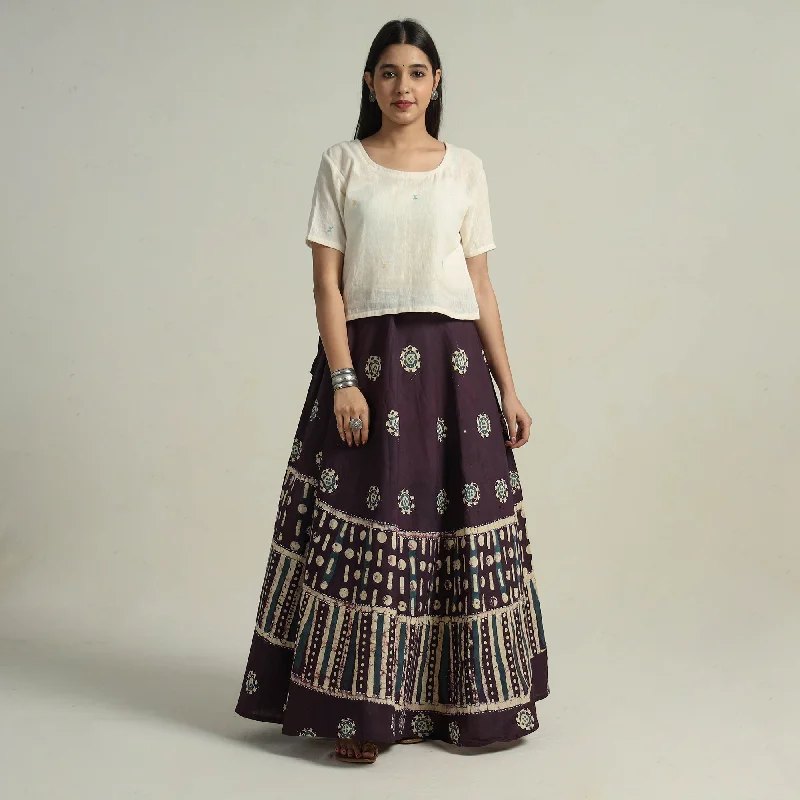 Everyday essentials for a stylish wardrobe   Purple - Hand Batik Printed Running Stitch Cotton Long Skirt 08