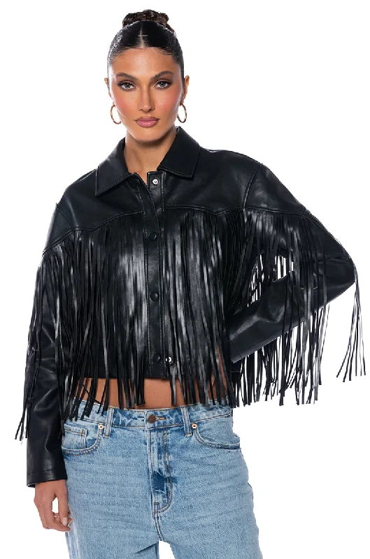 Fashionable, yet affordable women’s apparel AZALEA WANG COUNT IT FRINGE BOXY JACKET IN PU Fashionable, yet affordable women’s apparel AZALEA WANG COUNT IT FRINGE BOXY JACKET IN PU