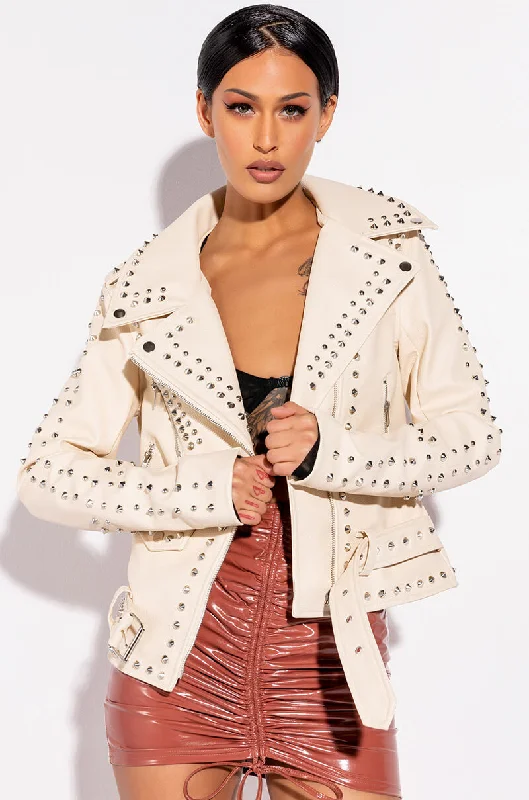 Cozy women’s clothing for the colder months AZALEA WANG SUMMER SET STUDDED MOTO JACKET Cozy women’s clothing for the colder months AZALEA WANG SUMMER SET STUDDED MOTO JACKET