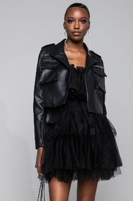 Look and feel your best in our women’s wear   AZALEA WANG UTILITY PLEATHER JACKET