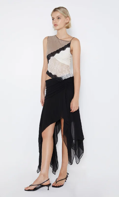 Women’s fashion that reflects your personality   ELZETTE ASYM MIDI SKIRT - BLACK