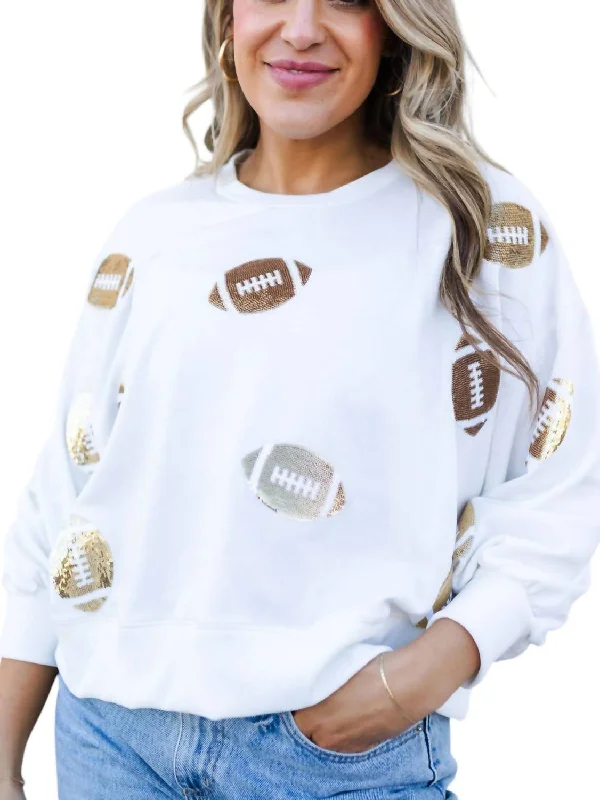 Casual outfits that elevate your style Football Fanatic Embellished Sweatshirt In White Casual outfits that elevate your style Football Fanatic Embellished Sweatshirt In White