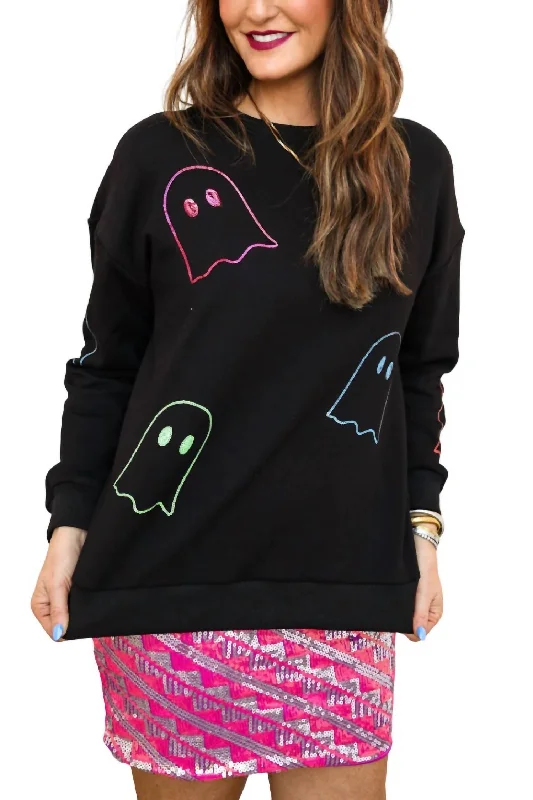 Luxurious fabrics and modern designs for women Ghost Sequin Pullover Sweatshirt In Black Luxurious fabrics and modern designs for women Ghost Sequin Pullover Sweatshirt In Black