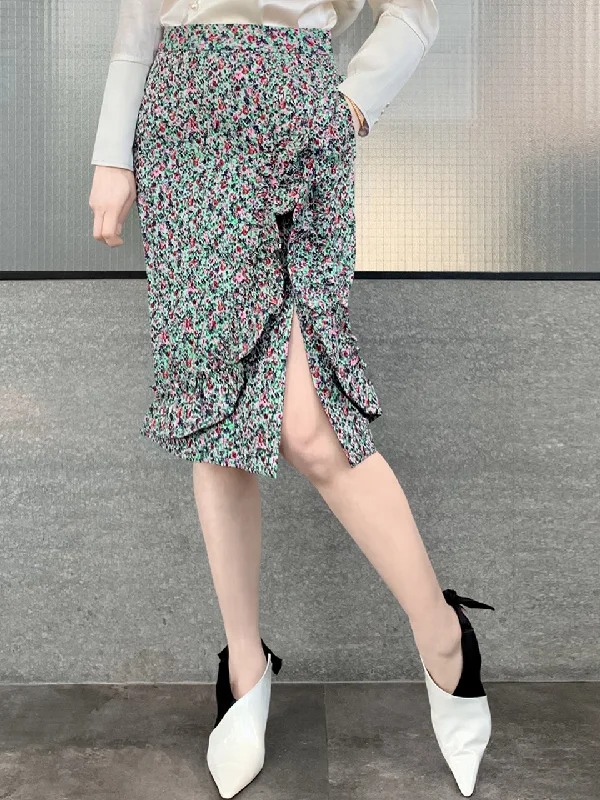 Elevate your style with fashionable women’s clothing Surprise Sale! Green Jacquard Blossom Ruffle Slit Pencil Skirt Elevate your style with fashionable women’s clothing Surprise Sale! Green Jacquard Blossom Ruffle Slit Pencil Skirt
