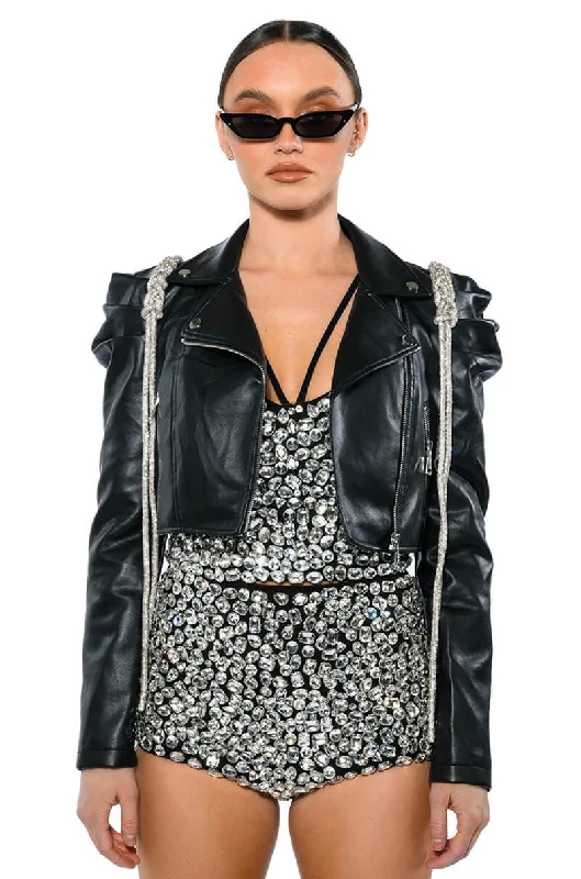 Dress up or down with these versatile pieces   MENELI MOTO WITH RHINESTONE BRAID