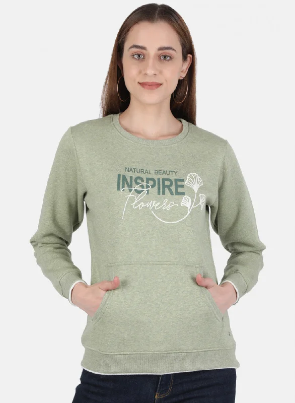 Casual outfits that elevate your style   Women Green Printed Sweatshirt
