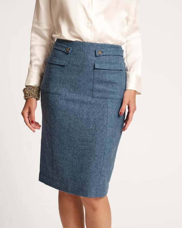 Feminine and fashionable clothing for every wardrobe   Wool Pencil Skirt Blue
