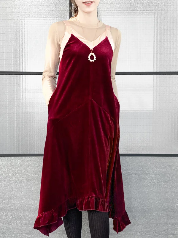 Effortlessly chic fashion for today’s woman Surprise Sale! Madder Red Silky Contrast V-Neck A-Line Velvet Dress Effortlessly chic fashion for today’s woman Surprise Sale! Madder Red Silky Contrast V-Neck A-Line Velvet Dress