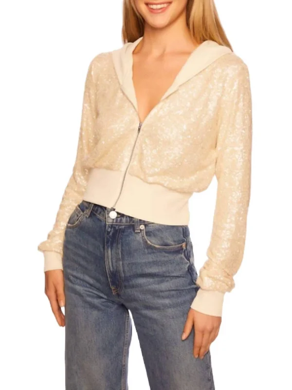 Look and feel your best in our women’s wear   Sequin Hoodie In Belgian Crème