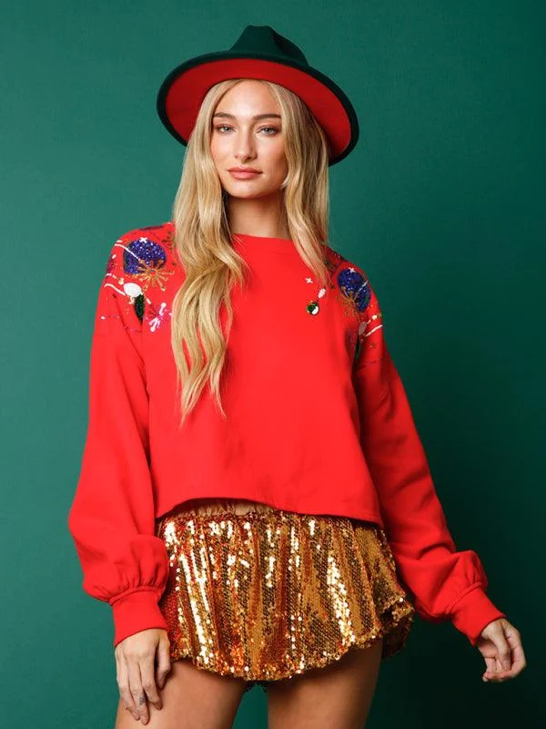Stylish plus-size clothing for women   Sequined Loose Women Sweatshirt