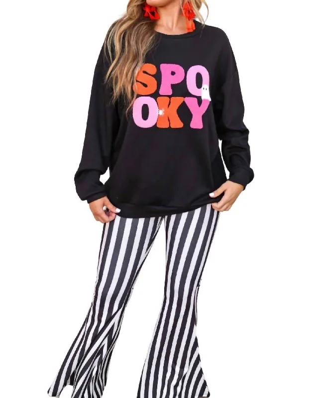 Bold and beautiful clothing for every woman Spooky Vibes Chenille Patch Pullover In Black Bold and beautiful clothing for every woman Spooky Vibes Chenille Patch Pullover In Black
