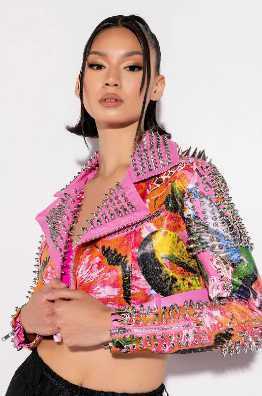 Bold and beautiful clothing for every woman   SPRING FEVER FLORAL MOTO JACKET