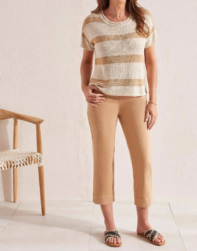 Curated collections of sophisticated women’s wear Striped Short-Sleeve Sweater In Dune Curated collections of sophisticated women’s wear Striped Short-Sleeve Sweater In Dune