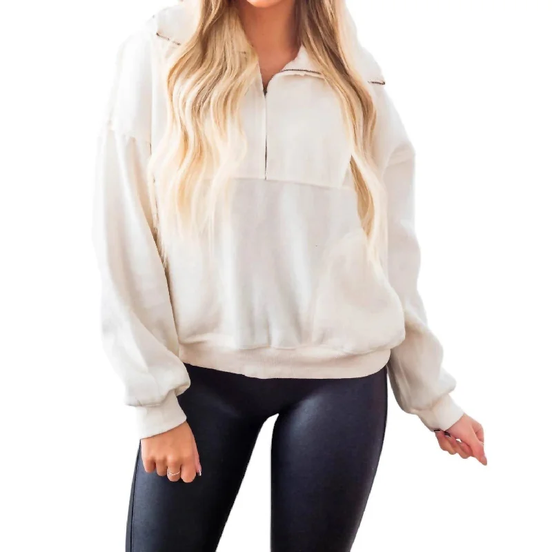 Fashion pieces that complement every woman’s style Take Forever Half Zip Pullover In Cream Fashion pieces that complement every woman’s style Take Forever Half Zip Pullover In Cream