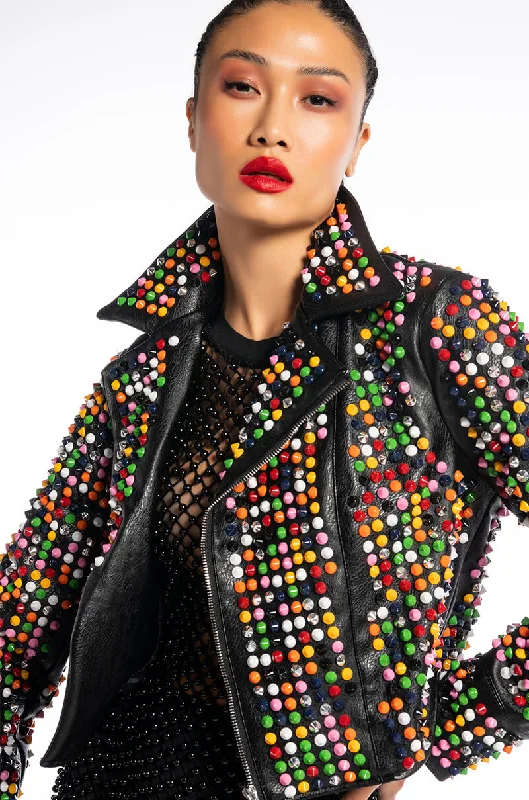 Curated collections of sophisticated women’s wear   TASTE THE RAINBOW MOTO JACKET