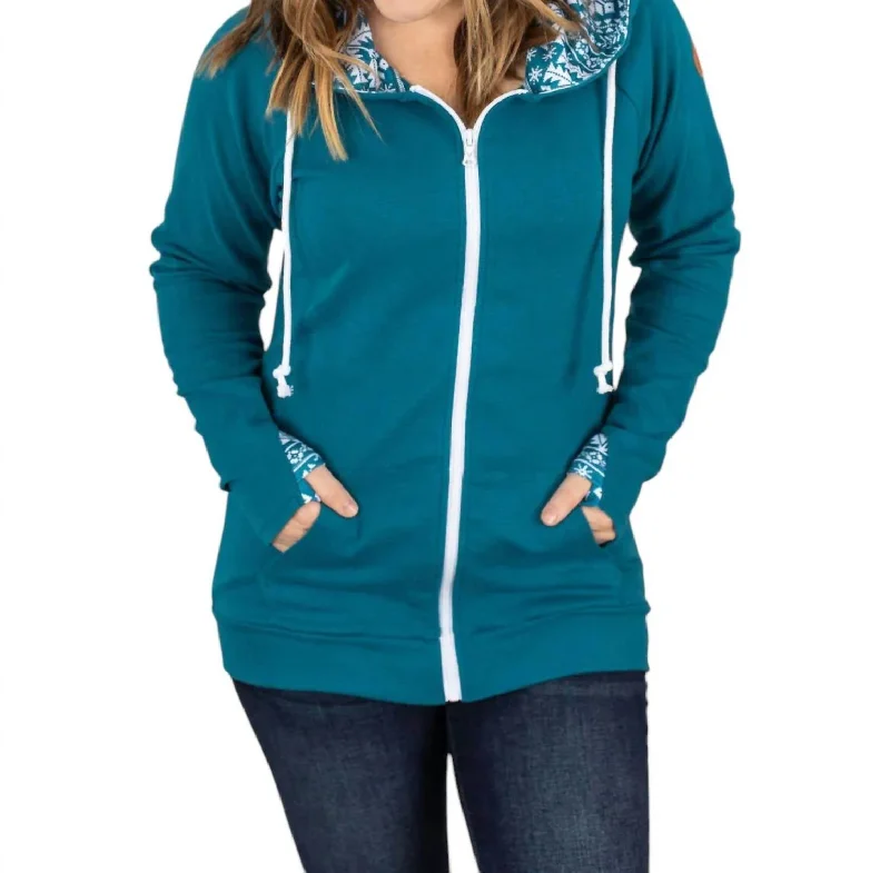 Chic for every occasion and style   Winter Snowflake Full Zip Hoodie In Blue Green