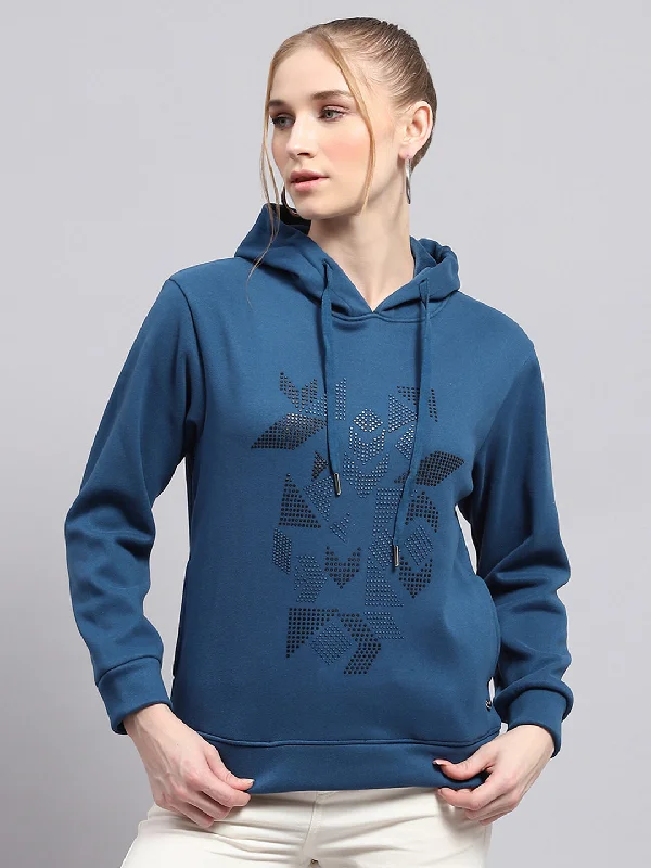 Women’s clothing that combines comfort and style Women Blue Printed Hooded Full Sleeve Sweatshirt Women’s clothing that combines comfort and style Women Blue Printed Hooded Full Sleeve Sweatshirt