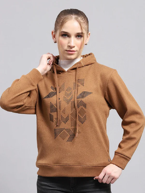 High-quality women’s wear for everyday elegance Women Brown Printed Hooded Full Sleeve Sweatshirt High-quality women’s wear for everyday elegance Women Brown Printed Hooded Full Sleeve Sweatshirt