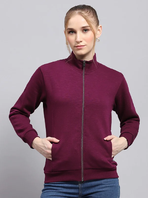 Find your perfect fit with stylish women’s clothing   Women Burgundy Solid Mock Neck Full Sleeve Sweatshirt