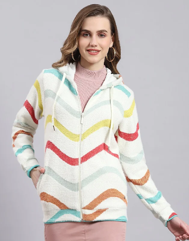 Classic pieces for a timeless wardrobe Women Off White Printed Hooded Full Sleeve Sweatshirt Classic pieces for a timeless wardrobe Women Off White Printed Hooded Full Sleeve Sweatshirt