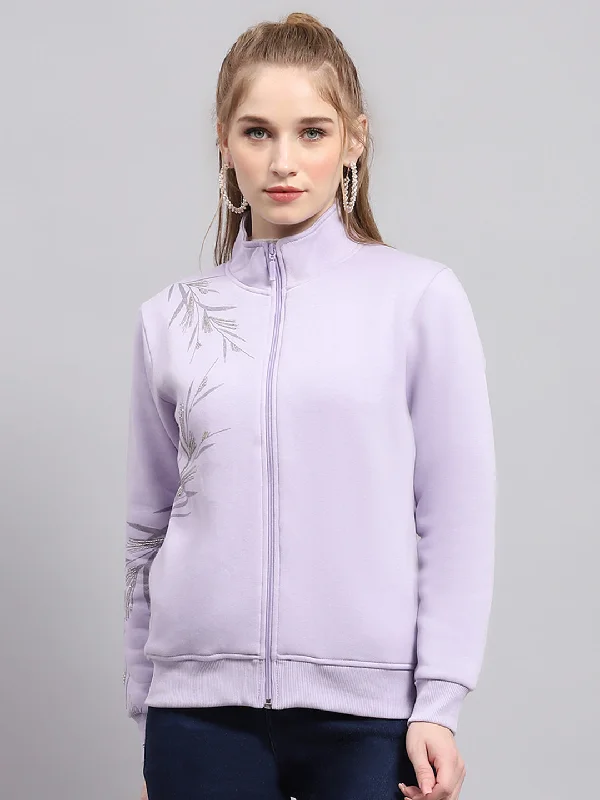 Chic, modern looks for the stylish woman Women Purple Printed Mock Neck Full Sleeve Sweatshirt Chic, modern looks for the stylish woman Women Purple Printed Mock Neck Full Sleeve Sweatshirt