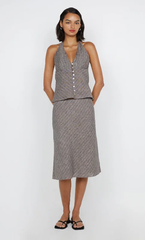 Stylish clothing designed to flatter every woman ZURI MIDI SKIRT - TAUPE/IVORY STRIPE Stylish clothing designed to flatter every woman ZURI MIDI SKIRT - TAUPE/IVORY STRIPE