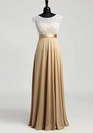 Chic for every occasion and style   A-line Bateau Cap Short Sleeve Floor-length Jersey Lace Dress