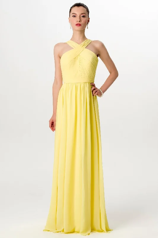 Chic and comfortable clothing for busy women   A-line Floor Length Chiffon Yellow Adult Wedding Party Dress