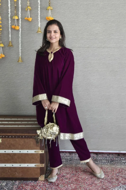 Affordable fashion that looks high-end   Adorable Wine Velvet Maternity Kurta Set (2 Pc)