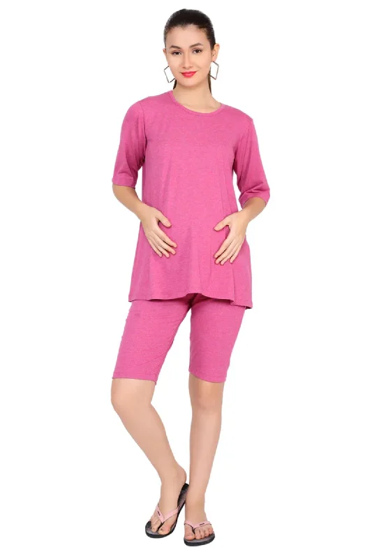 Soft, breathable fabrics for fashionable women Candy Pink Biker Maternity Top + Bump Band Bottom Coord Set (2 Pc) Soft, breathable fabrics for fashionable women Candy Pink Biker Maternity Top + Bump Band Bottom Coord Set (2 Pc)