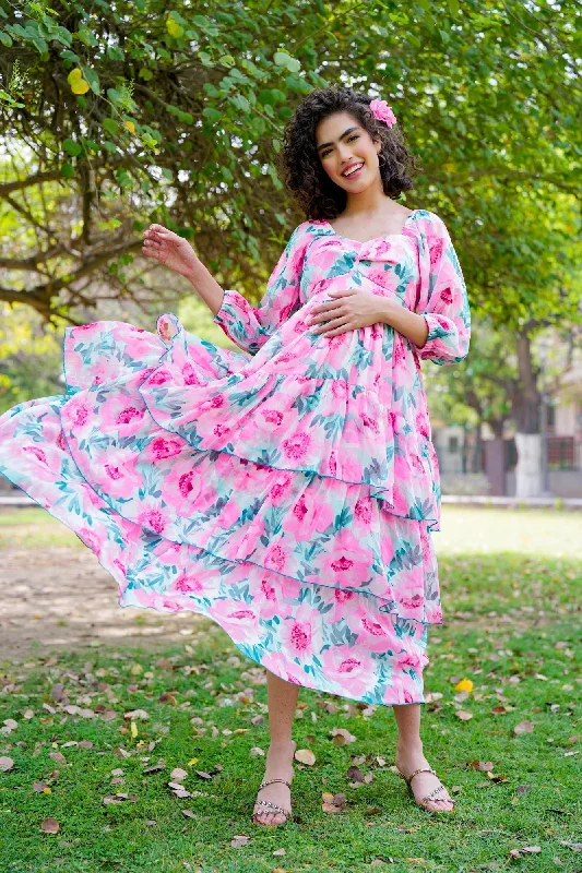 The ultimate destination for women’s clothing Cheery Flower Pop Blossom Pink Maternity Layered Dress The ultimate destination for women’s clothing Cheery Flower Pop Blossom Pink Maternity Layered Dress