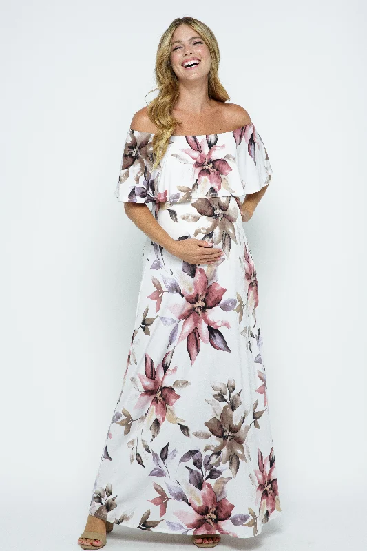 Elegant and comfortable women’s fashion wear Floral Off Shoulder Maternity Maxi Dress Elegant and comfortable women’s fashion wear Floral Off Shoulder Maternity Maxi Dress