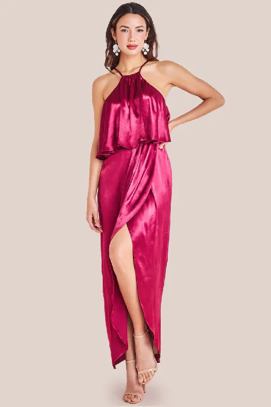 Comfortable yet stylish outfits for women on the go Goddiva Satin Viscose Front Wrap Midaxi Dress - Burgundy Comfortable yet stylish outfits for women on the go Goddiva Satin Viscose Front Wrap Midaxi Dress - Burgundy