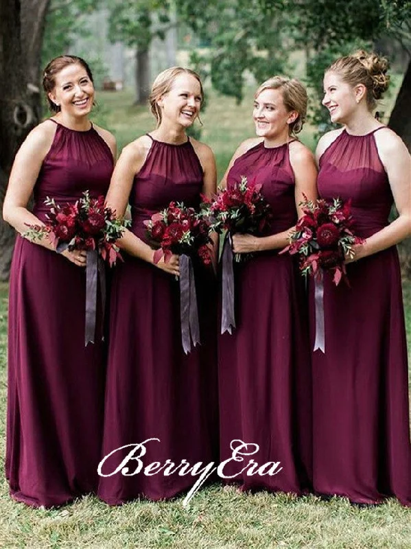 Sustainable fashion for stylish women Halter Burgundy Chiffon Long A-line Bridesmaid Dresses Sustainable fashion for stylish women Halter Burgundy Chiffon Long A-line Bridesmaid Dresses