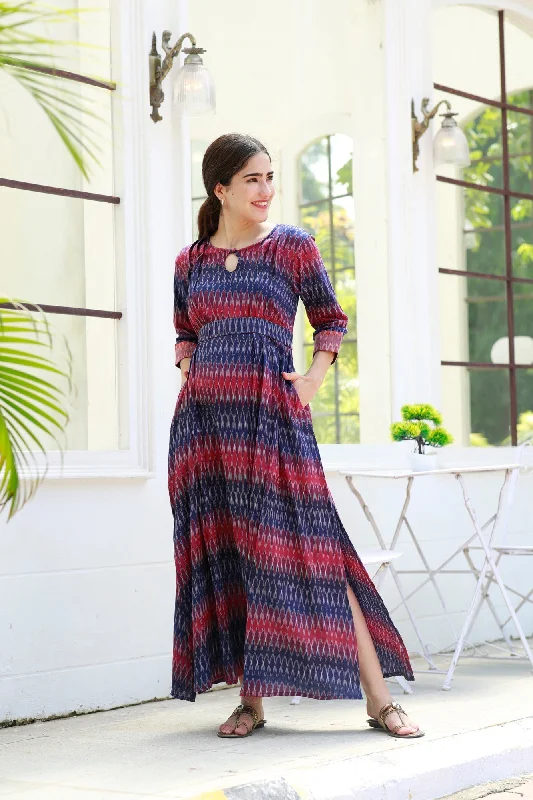 Fashion-forward women’s clothing on a budget Ikat Side Slit Pink Long Nursing Dress (100% Cotton) Fashion-forward women’s clothing on a budget Ikat Side Slit Pink Long Nursing Dress (100% Cotton)