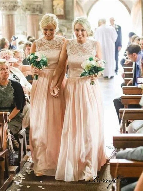 Curated collections for modern, fashionable women   Illsuion Lace Top Chiffon A-line Long Bridesmaid Dresses