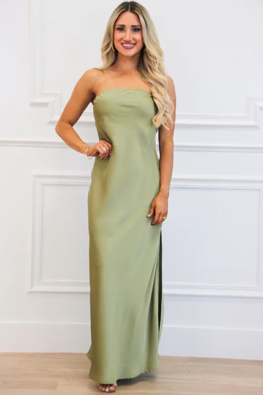 High-fashion styles at affordable prices Locklin Strapless Satin Maxi Dress: SOLID Sage High-fashion styles at affordable prices Locklin Strapless Satin Maxi Dress: SOLID Sage