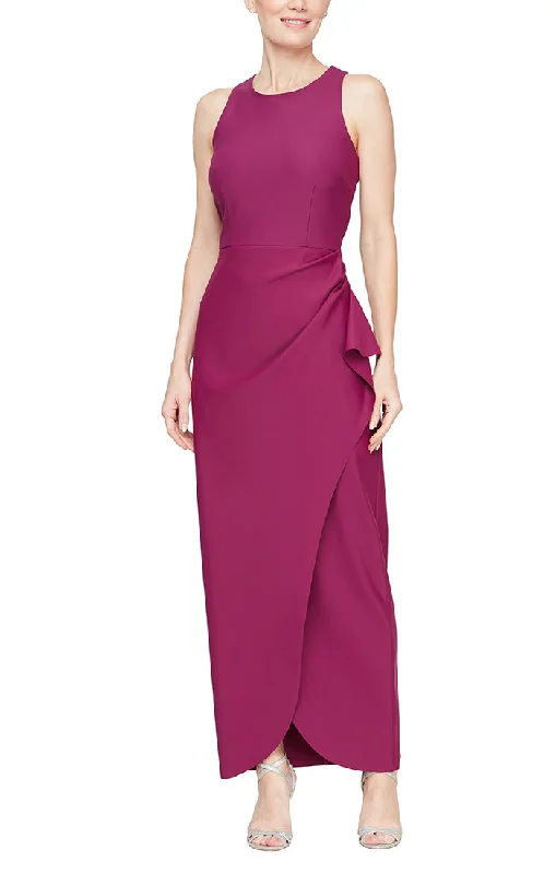 Latest fashion trends for modern women Long Sleeveless Compression Dress with Cutaway Halter Neckline and Cascade Detail Skirt Latest fashion trends for modern women Long Sleeveless Compression Dress with Cutaway Halter Neckline and Cascade Detail Skirt