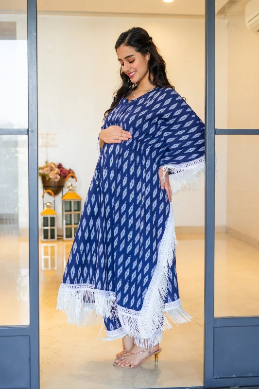 Dress to impress with elegant women’s wear Luxe Indigo Blue Ikat Maternity & Nursing Kaftan Coord Set (100% Cotton) (2 Pc) Dress to impress with elegant women’s wear Luxe Indigo Blue Ikat Maternity & Nursing Kaftan Coord Set (100% Cotton) (2 Pc)