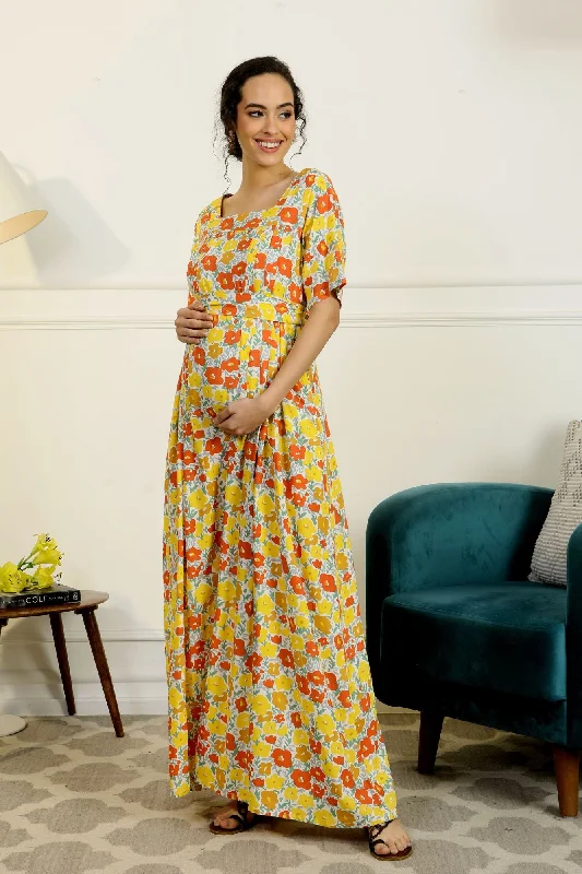 Feminine fashion to express your unique style   Miami Comfy Flower Pop Maternity & Nursing Concealed Zips Night Dress