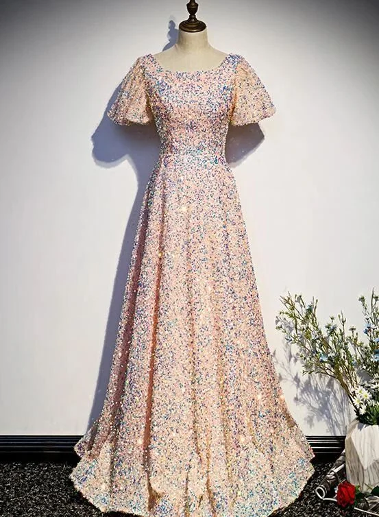 Trendy women’s clothing that suits every taste Pink Sequins Short Sleeves Long Bridesmaid Dress, Seqins Floor Length Prom Dress cg22079 Trendy women’s clothing that suits every taste Pink Sequins Short Sleeves Long Bridesmaid Dress, Seqins Floor Length Prom Dress cg22079
