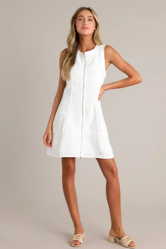 Versatile fashion for every type of woman Posh Perfection Ivory Tweed Zip Front Mini Dress Versatile fashion for every type of woman Posh Perfection Ivory Tweed Zip Front Mini Dress